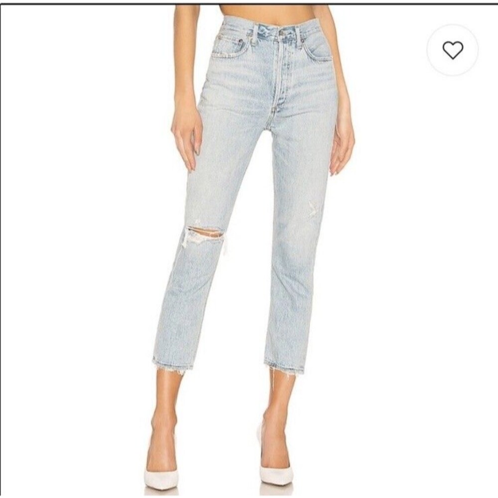 Agolde Riley High Rise Straight Jeans 26 Crop Button Fly Light Wash 90s Grunge